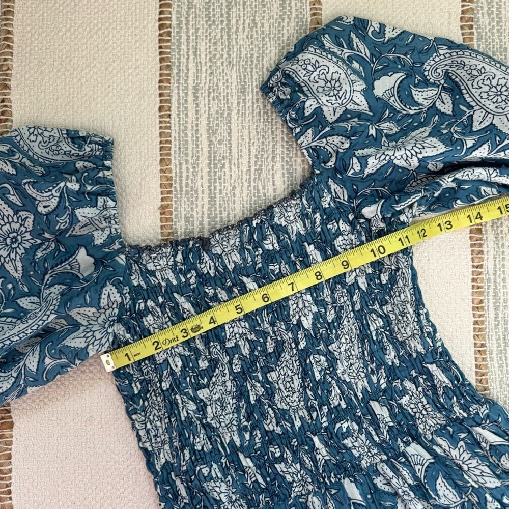 Perry Walker The Grace Blue Floral Short Puff Sleeves Cotton Mini Dress Medium - Picture 6 of 8